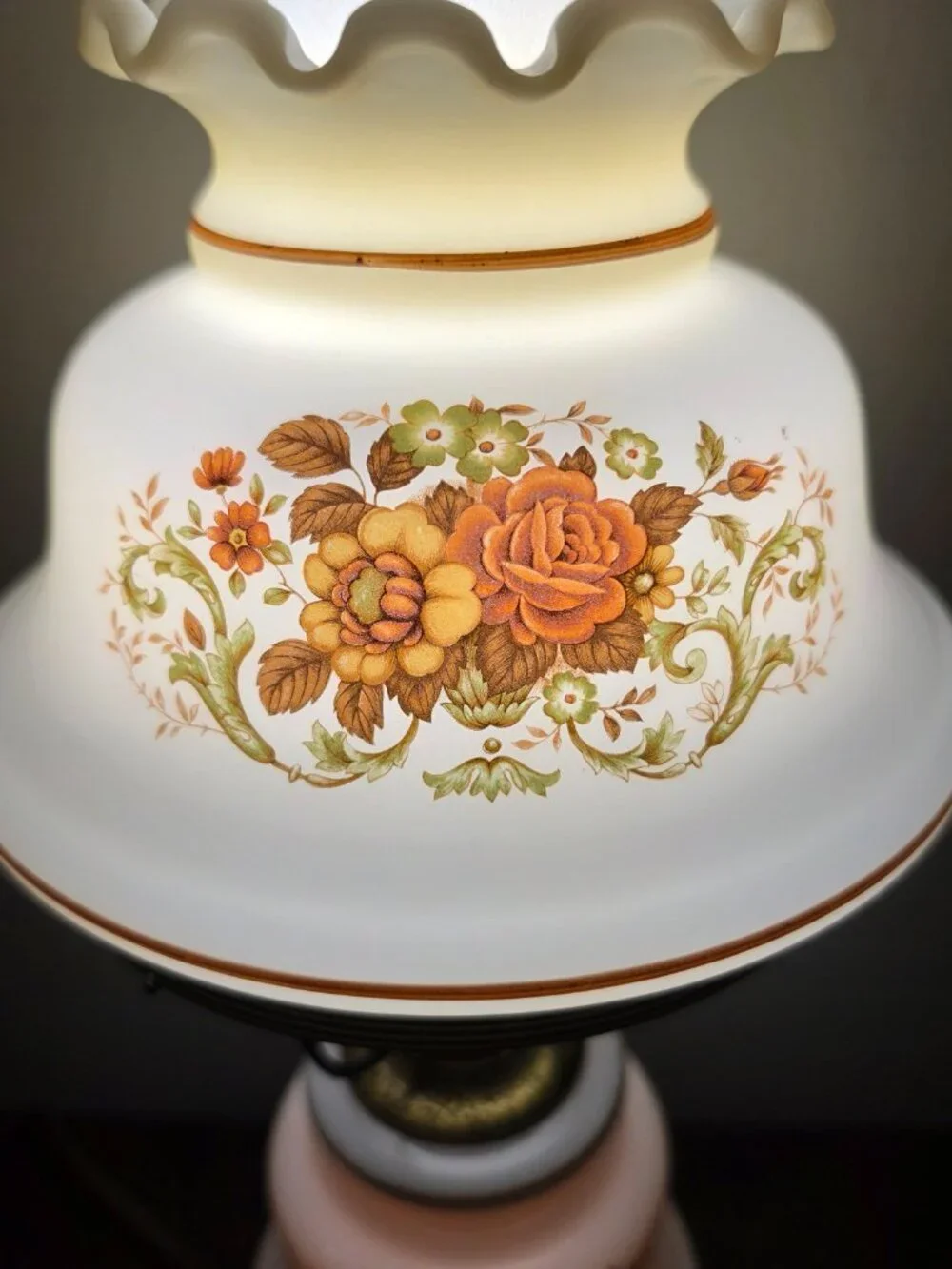Vintage Quoizel Hurricane Table Lamp with a Floral Pattern and Metal Base